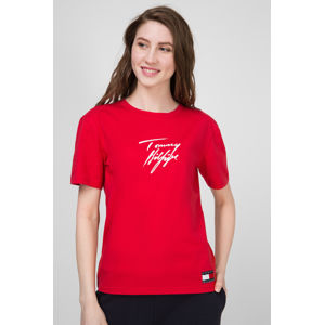 Tommy Hilfiger dámské červené tričko Logo - M (XCN)